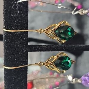 NWT Emerald Crystal Gold Fish Hook Earrings (from France)